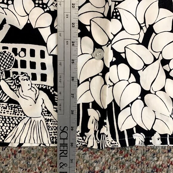 Vintage 80s Gil Aimbez Black White Tennis Player Print SS Button Up Tunic Sz 10 - Picture 13 of 15